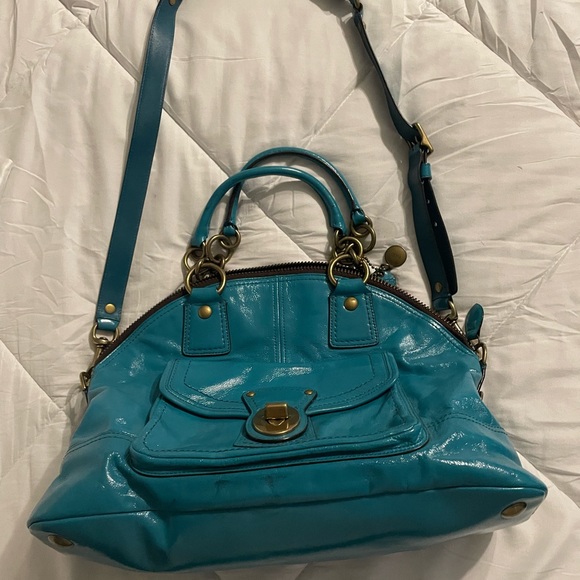 Coach Ltd. Edition 65th Anniversary Turquoise Patent Leather Francine Satchel - Picture 2 of 12